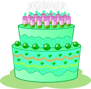 Green Birthday Cake Illustration PNG Image