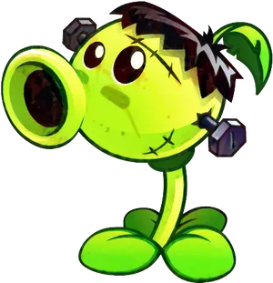 Green Cartoon Characterwith Earphones PNG Image