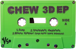 Green Cassette Tape Chew3 D E P PNG Image