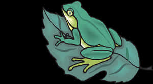 Green Frog On Leaf Illustration PNG image with transparent background