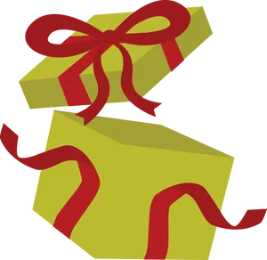 Green Gift Boxwith Red Ribbon PNG Image