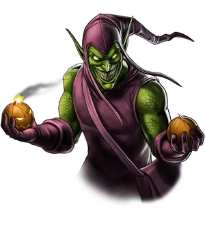 Green Goblin Holding Pumpkin Bombs PNG Image