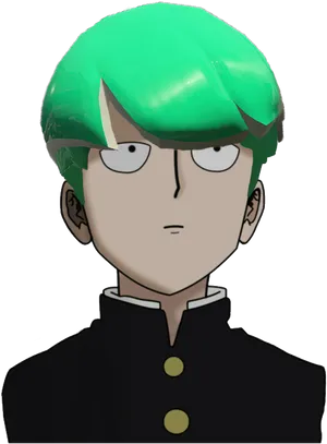 Green Haired Anime Character PNG Image