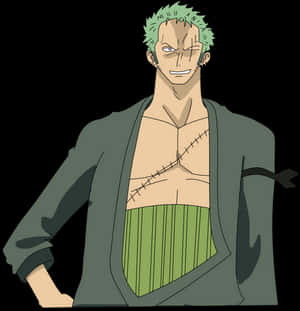 Green Haired Anime Character Smirk PNG image with transparent background