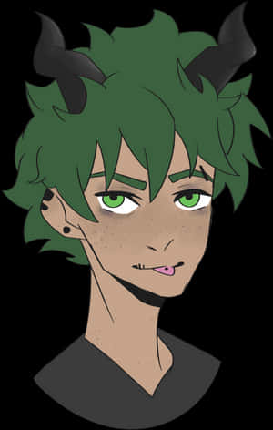 Green Haired Character With Devil Horns PNG image with transparent background