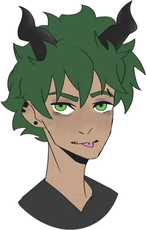 Green Haired Character With Devil Horns PNG Image