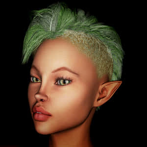 Green Haired Elf Portrait PNG image with transparent background