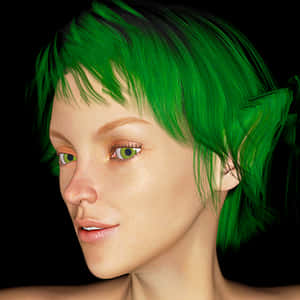 Green Haired Elf Portrait PNG image with transparent background