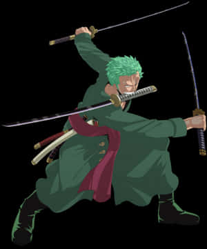 Green Haired_ Swordsman_ Action_ Pose PNG image with transparent background