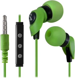 Green In Ear Headphoneswith Mic PNG Image