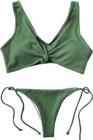 Ribbed Knotted String Bralette Bikini - Ribbed Knotted String Bralette Bikini. PNG