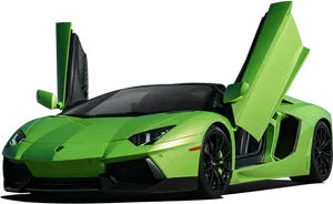 Green Lamborghini Aventadorwith Doors Up PNG Image