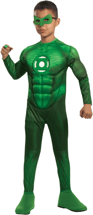 Green Lantern Costume Child Pose PNG image with transparent background