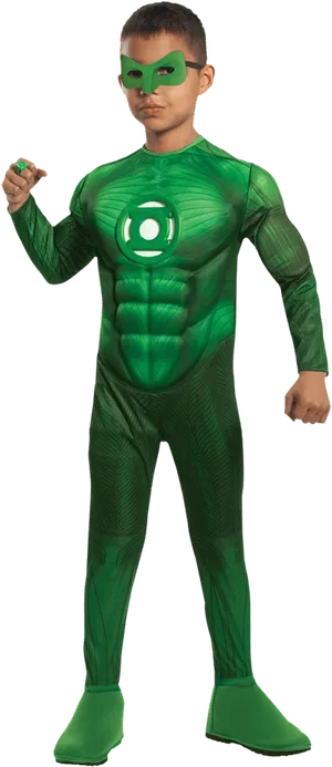 Green Lantern Costume Child Pose PNG Image