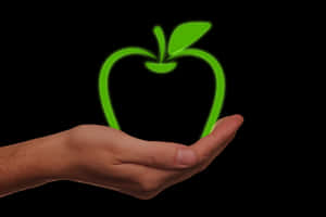 Green Neon Apple Hand PNG image with transparent background