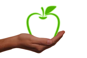 Green Neon Apple Hand PNG Image