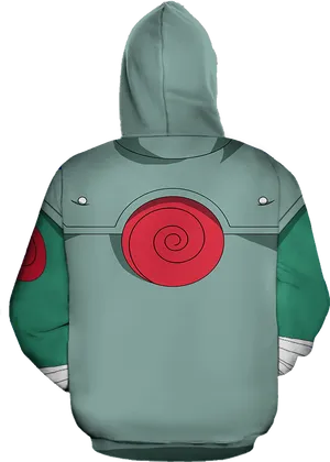 Green Ninja Themed Hoodie Back View PNG Image