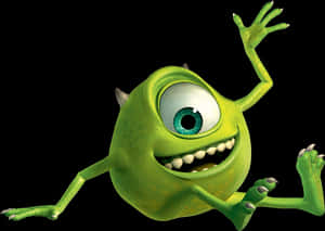 Green One Eyed Monster Waving PNG image with transparent background