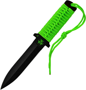 Green Paracord Wrapped Tactical Knife PNG Image