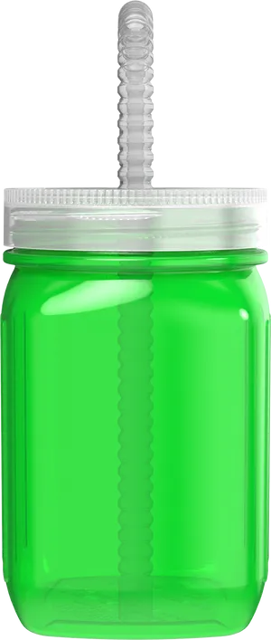 Green Plastic Jarwith Straw PNG Image