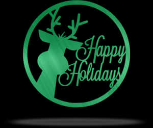 Green Reindeer Happy Holidays Sign PNG image with transparent background