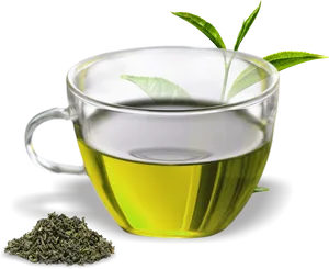 Green Tea Cupand Leaves.png PNG Image