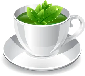 Green Tea Cupwith Leaves Vector PNG Image