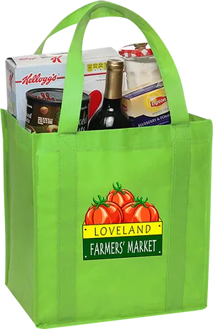 Green Tote Bag Filled With Groceries PNG Image