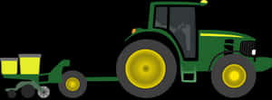 Green Tractor With Seeder Attachment PNG with transparent background