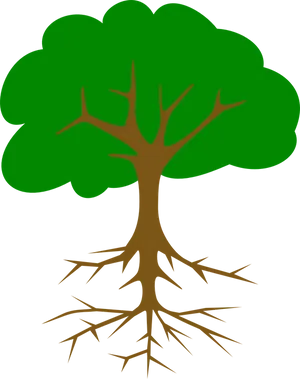 Green Treewith Roots Vector PNG Image