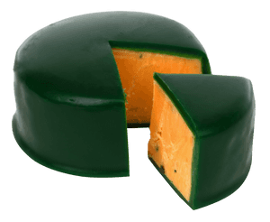 Green Waxed Gouda Cheese Wheeland Wedge PNG image with transparent background