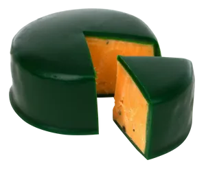 Green Waxed Gouda Cheese Wheeland Wedge PNG Image