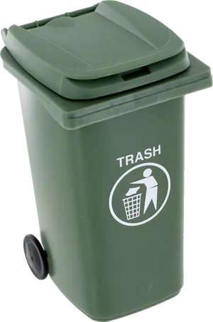 Green Wheeled Trash Bin PNG Image