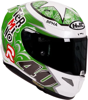 Green White Motorcycle Helmet PNG Image