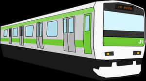 Greenand White Commuter Train Illustration PNG image with transparent background