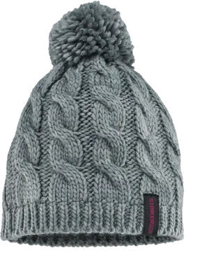 Grey Cable Knit Beaniewith Pom Pom PNG Image