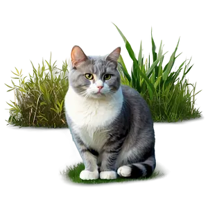 Grey Cat In Grass Png 78 PNG Image