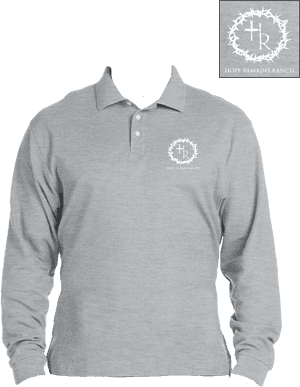 Grey Long Sleeve Polo Shirt Hope Remains Ranch Logo PNG image with transparent background
