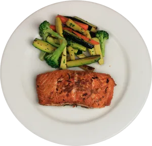 Grilled Salmonwith Vegetables Plate PNG Image