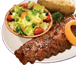 Grilled Steakwith Saladand Baked Potato PNG Image