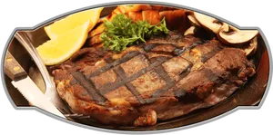 Grilled Steakwith Vegetablesand Citrus Garnish PNG Image