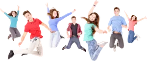 Groupof Friends Jumpingin Air PNG Image