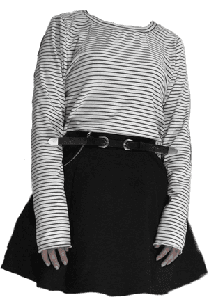 Grunge Inspired Striped Shirtand Black Skirt PNG image with transparent background