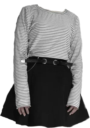 Grunge Inspired Striped Shirtand Black Skirt PNG Image