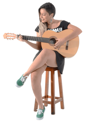 Guitaristin Black Teeand Green Sneakers PNG image with transparent background
