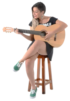 Guitaristin Black Teeand Green Sneakers PNG Image