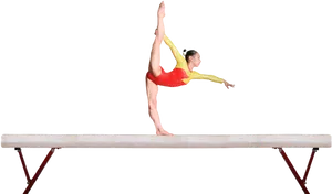 Gymnast Performing Balance Beam Routine PNG Image