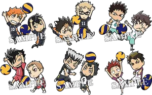 Haikyuu Characters Chibi Volleyball Action PNG Image