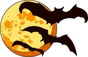 Halloween Bat Silhouette Full Moon PNG Image