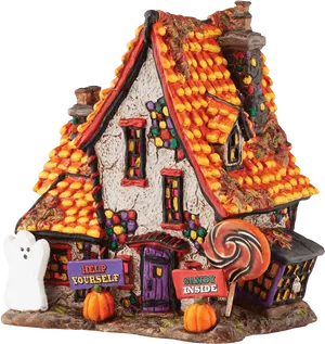 Halloween Candy Cottage Figurine PNG Image